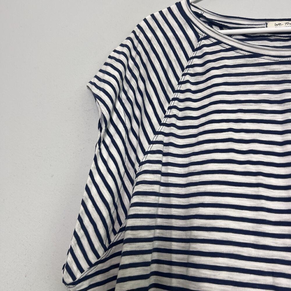 We The Free People Womens Blue White Striped T Shirt Sz S Halo Cap Sleeve Boho - Picture 7 of 13